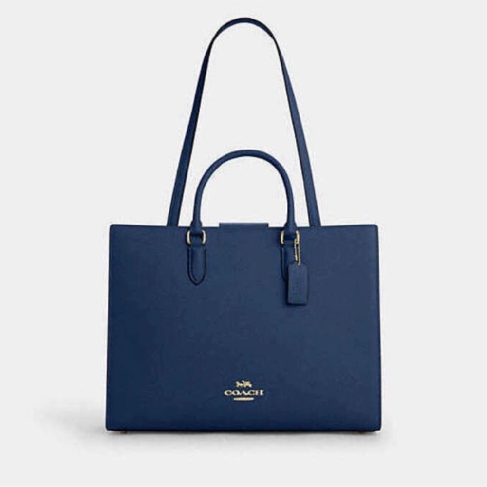 Coach Maggie Tote Bag Large Gold and Deep Blue  NWOT